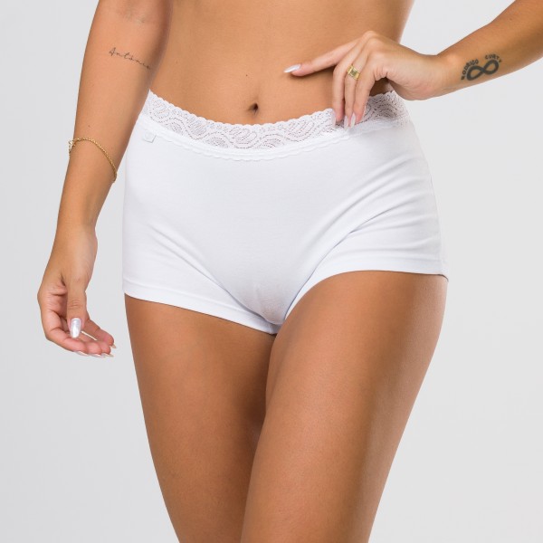 Cueca Feminina em Algodão Egípcio Branco com renda na cintura