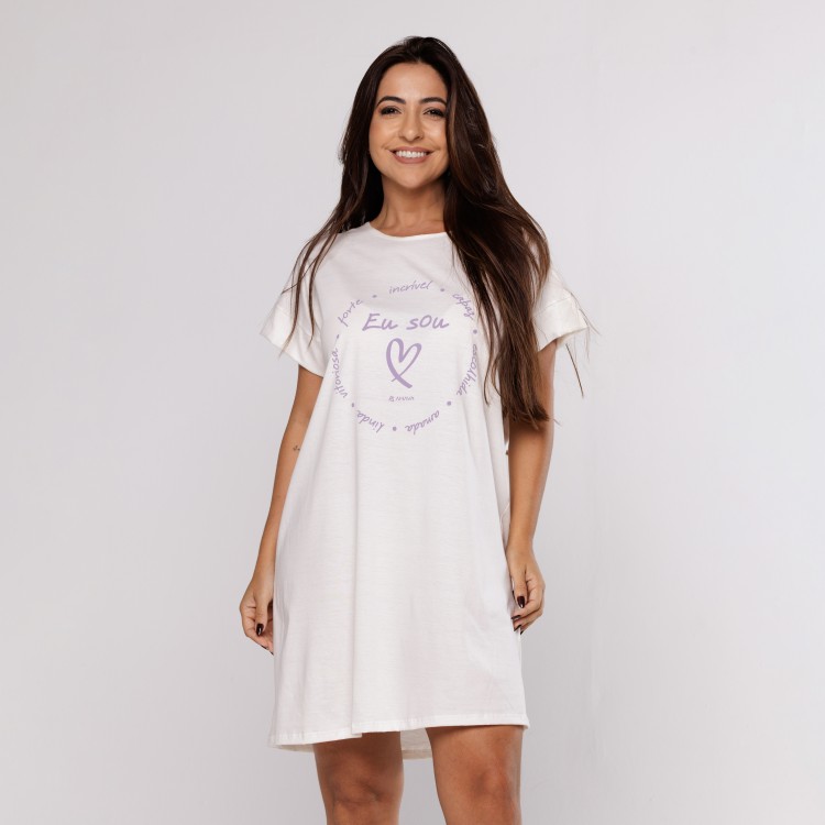 Camisão em Algodão Egípcio Manga Cruta com Estampa em Silk
