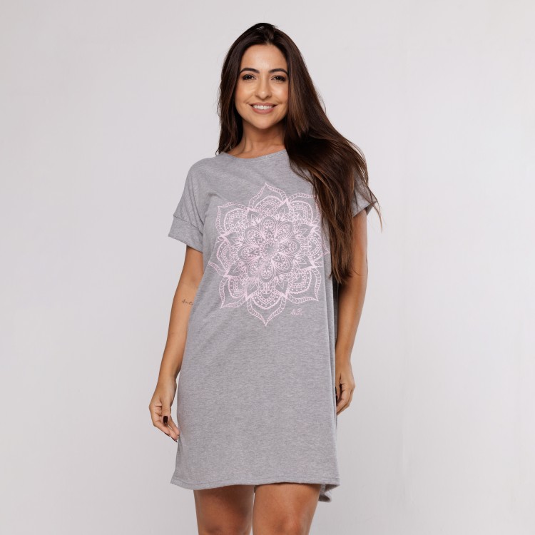 Camisão em Algodão Egípcio Manga Cruta com Estampa em Silk
